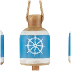 Set Of 3 Wood Buoy Anchor Sailboat And Ship Wheel Wall Decors With Hanging Rope Blue - Olivia & May -Lamps and Lighting Store GUEST e621fdfc 4181 4464 a31b bf34f7cfa607