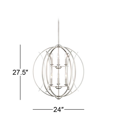 Possini Euro Design Spherical Brushed Nickel Large Chandelier 24" Wide Modern 6-Light Fixture For Dining Room House Foyer Kitchen Island Entryway Home 7 Possini Euro Design Spherical Brushed Nickel Large Chandelier 24" Wide Modern 6-Light Fixture For Dining Room House Foyer Kitchen Island Entryway Home - Image 5