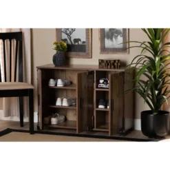 3 Door Cyrille Wood Shoe Cabinet Brown - Baxton Studio -Lamps and Lighting Store GUEST e69a7cc8 83cc 4b03 a376 2c8b26b78da4