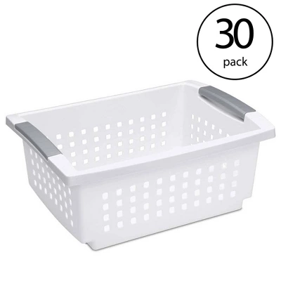 Sterilite Medium Sized Stackable Storage Bin And Organization Basket With Flip Down Accent Rails For Home And Household Organization, White (30 Pack) 3 Sterilite Medium Sized Stackable Storage Bin And Organization Basket With Flip Down Accent Rails For Home And Household Organization, White (30 Pack)