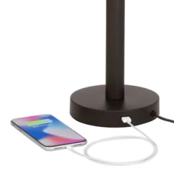 Franklin Iron Works Bernie Industrial Table Lamps 25" High Set Of 2 Rich Bronze With USB Charging Port Tan Drum Shade For Bedroom Living Room Bedside -Lamps and Lighting Store GUEST e8cfd7e7 6408 4a2d 9cca c3e57212f833