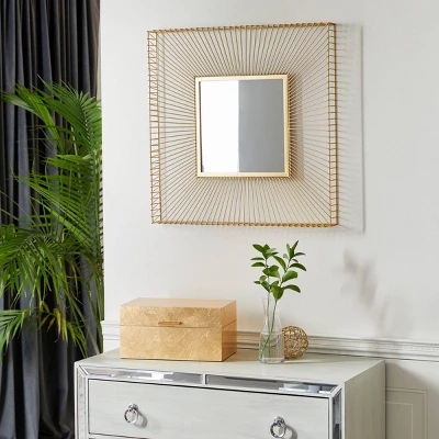 Metal Starburst Square Wall Mirror Gold - CosmoLiving By Cosmopolitan 3 Metal Starburst Square Wall Mirror Gold - CosmoLiving By Cosmopolitan