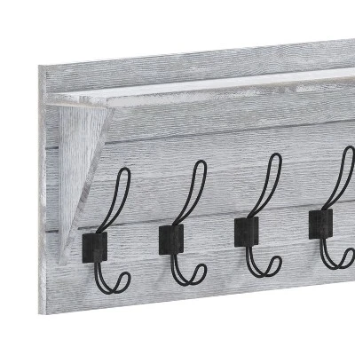 Emma And Oliver Rustic Country Wall Mounted Entryway Shelf With 5 Rustic Hooks And Wood Construction 9 Emma And Oliver Rustic Country Wall Mounted Entryway Shelf With 5 Rustic Hooks And Wood Construction - Image 7