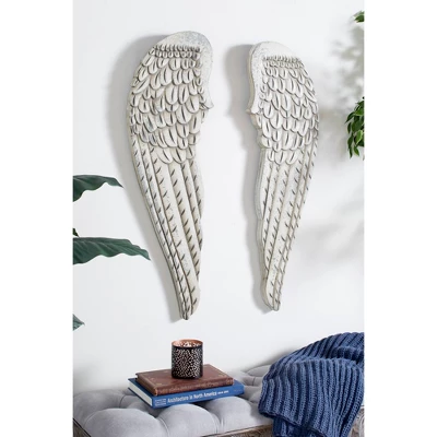 Wood Bird Carved Wings Wall Decor Set Of 2 White - Olivia & May 5 Wood Bird Carved Wings Wall Decor Set Of 2 White - Olivia & May - Image 3