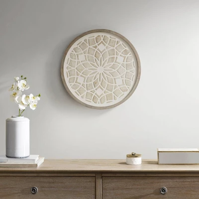 Leah Round Two-Tone Medallion Wall Decor Natural/White - Madison Park 4 Leah Round Two-Tone Medallion Wall Decor Natural/White - Madison Park - Image 2