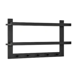 29" X 16" 2 Tier Ledge Wall Shelf Organizer With Five Hanging Hooks Black - Danya B. -Lamps and Lighting Store GUEST ef8bf05a eaa4 4442 895a dccf9c6cc602