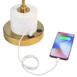 Possini Euro Design Barclay Modern Desk Lamp 23" High Warm Gold With USB Charging Port Frosted Glass Shade For Bedroom Living Room Bedside Office Kids -Lamps and Lighting Store GUEST efefd731 f72f 4a13 a822 205d4524014e