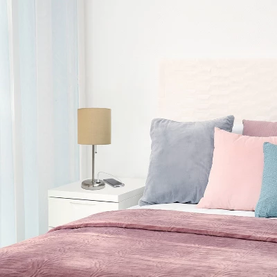 19.5" Bedside USB Port Feature Metal Table Desk Lamp Brushed Steel With Tan Fabric Shade - Creekwood Home 9 19.5" Bedside USB Port Feature Metal Table Desk Lamp Brushed Steel With Tan Fabric Shade - Creekwood Home - Image 7