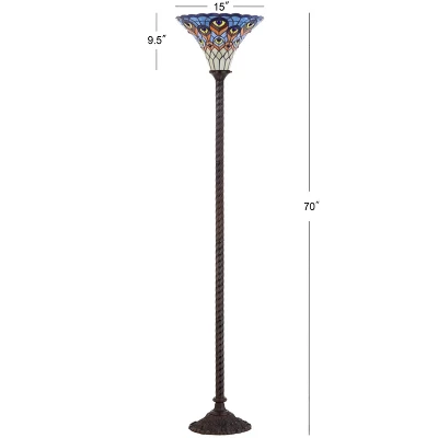 70" Peacock Tiffany Torchiere Floor Lamp (Includes LED Light Bulb) Bronze - JONATHAN Y 5 70" Peacock Tiffany Torchiere Floor Lamp (Includes LED Light Bulb) Bronze - JONATHAN Y - Image 3