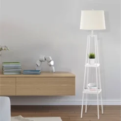 58" Etagere Floor Lamp With Shelves With Linen Shade White - Cresswell Lighting -Lamps and Lighting Store GUEST f307b30f e75e 4148 9aaa c54291274eb7