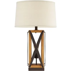 Franklin Iron Works Gaines Rustic Farmhouse Table Lamp 28 1/2" Tall Bronze Wood With LED Nightlight Off White Burlap Drum Shade For Bedroom House Home 16 Franklin Iron Works Gaines Rustic Farmhouse Table Lamp 28 1/2" Tall Bronze Wood With LED Nightlight Off White Burlap Drum Shade For Bedroom House Home -Lamps and Lighting Store GUEST f3ad3aae 7a46 4b96 8bc4 e0531e719c10