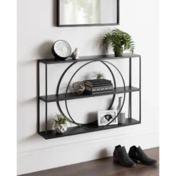 36" X 24" Pirzada Geometric Wall Shelf Black - Kate & Laurel All Things Decor -Lamps and Lighting Store GUEST f48d7146 d253 4635 a786 3b6f1fea233d