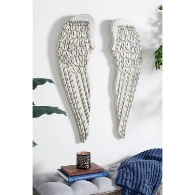 Wood Bird Carved Wings Wall Decor Set Of 2 White - Olivia & May 3 Wood Bird Carved Wings Wall Decor Set Of 2 White - Olivia & May