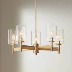 Possini Euro Design Lantico Gold Pendant Chandelier 24 1/2" Wide Modern Clear Glass 5-Light Fixture For Dining Room House Foyer Kitchen Island Bedroom