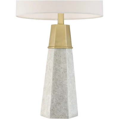 360 Lighting Julie Modern Table Lamps 27 1/2" Tall Set Of 2 Faux Marble Gold Tapered Column Fabric Drum Shade For Bedroom Living Room Bedside Office 5 360 Lighting Julie Modern Table Lamps 27 1/2" Tall Set Of 2 Faux Marble Gold Tapered Column Fabric Drum Shade For Bedroom Living Room Bedside Office - Image 3