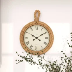 Jute Wall Clock With Rope Accents Beige - Olivia & May -Lamps and Lighting Store GUEST f7977837 5686 4ab7 a7f0 62a6c0784d8d