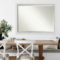 43" X 33" Eva White Narrow Framed Wall Mirror Silver - Amanti Art -Lamps and Lighting Store GUEST f79f346e d18d 4e11 b956 ae6af54b3339