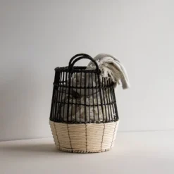 Natural Woven Black Rattan, Rope & Metal Basket - Foreside Home & Garden -Lamps and Lighting Store GUEST f9d882b4 f538 4696 8323 8bf6c0322e47