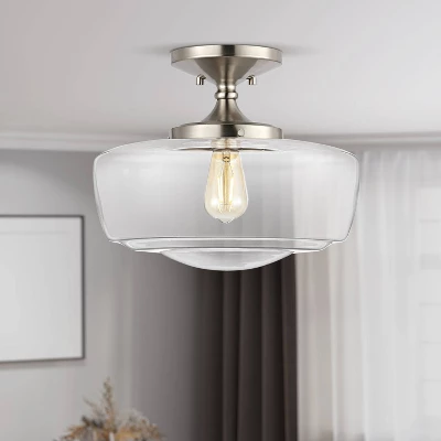 14" Marfa Glass/Iron Farmhouse Modern LED Flush Mount - JONATHAN Y 5 14" Marfa Glass/Iron Farmhouse Modern LED Flush Mount - JONATHAN Y - Image 3