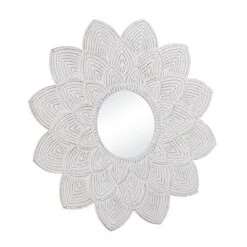 Wood Floral Carved Wall Mirror With Overlapping Petals White - Novogratz -Lamps and Lighting Store GUEST fd378acf ff5a 41ec b078 556c446a2102