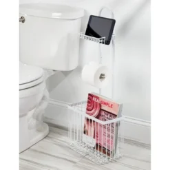 MDesign Metal Free Standing Toilet Paper Stand/Dispenser, Holds Tablet