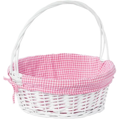 Wickerwise White Round Willow Gift Basket, With Gingham Liner And Handles 13 Wickerwise White Round Willow Gift Basket, With Gingham Liner And Handles - Image 11